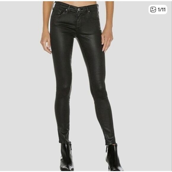 AG Jeans The Legging Ankle Super Skinny Vegan Leather Pants Grey Black 27 m5 - Picture 1 of 6